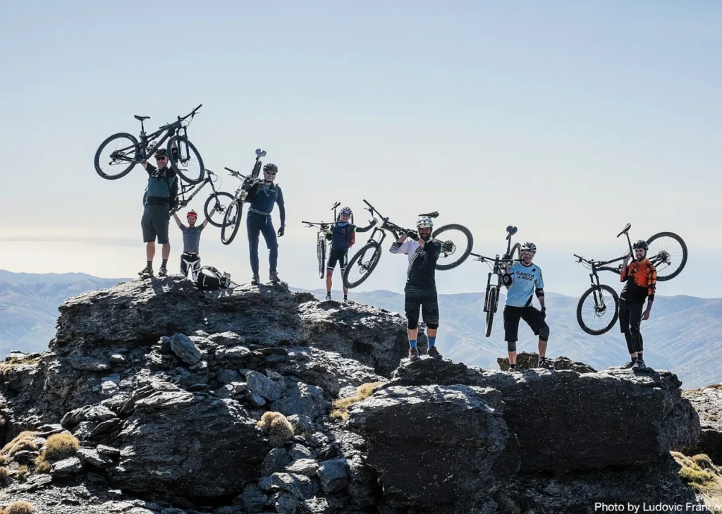 Mountain bikers atop a hill in Sierra Nevada