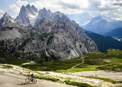 cyclist riding high in the mountains